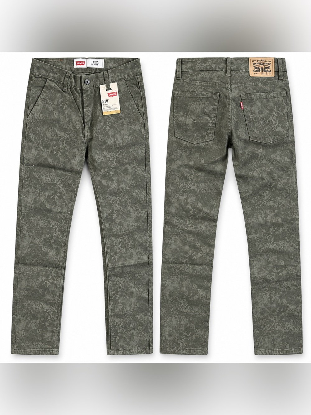 Lot of 2 Levi’s Boys 510 Skinny Olive Haze Camo Jeans 16R 28x28